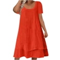 thumbnail image 1 of Ashyfjp Womens Summer Dresses Casual Solid Color Scoop Neck Dress with Double Layer Design Trendy Comfortable Vacation Clothes, Size S-5XL, 1 of 7