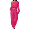 thumbnail image 1 of Ashyfjp Womens Two-Piece Outfit Set Solid Color Off Shoulder Long Sleeve Cropped Sweatshirt & Drawstring High Waist Straight-Leg Jogger Pants Casual Loungewear Outfits, Size (S-XXL), 1 of 5