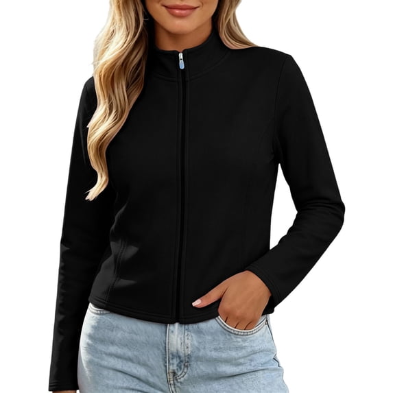 Ashyfjp Zip Up Jackets for Women Casual Solid Color Long Sleeve Mock Neck Lightweight Track Jacket, Size (S-XXL)