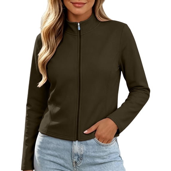 Ashyfjp Zip Up Jackets for Women Casual Solid Color Long Sleeve Mock Neck Lightweight Track Jacket, Size (S-XXL)
