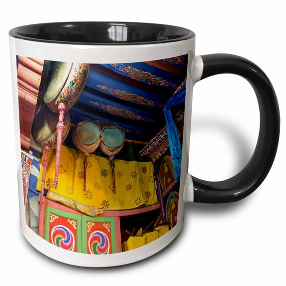 Asia, Bhutan. Details of drums inside the Haa Dzong. 15oz Two-Tone Black Mug mug-257038-9