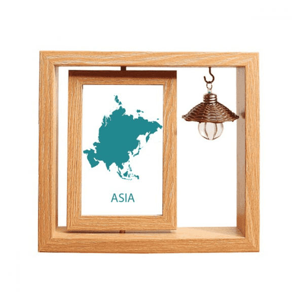 Asia Continent Outline Outline Map Wooden Rotating Picture Photo Frame 4x6
