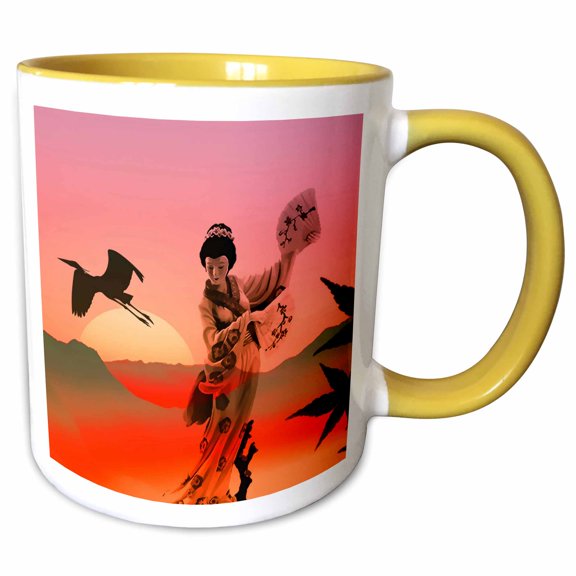3drose, Asia Geisha, 11oz Two-tone Yellow Mug