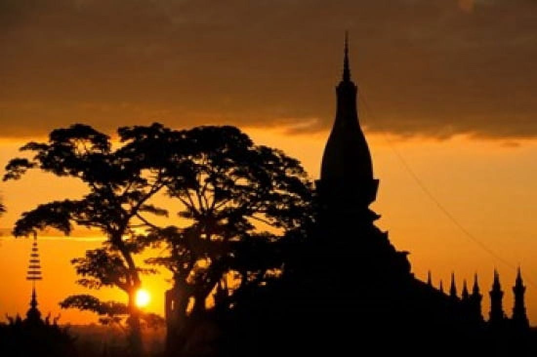 Asia Laos Vientiane That Luang Temple sunrise Canvas Art - Russell Young DanitaDelimont (36 x 24)