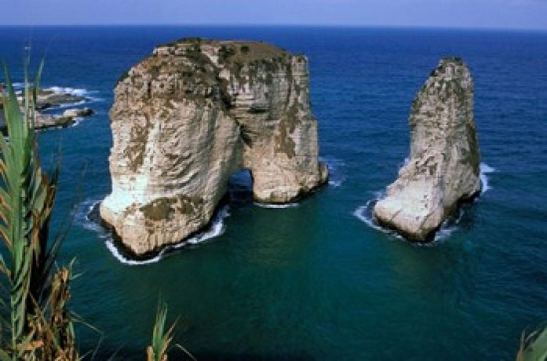 Asia Lebanon Beirut Coastal Pigeon Rocks Canvas Art - Steve Roxbury DanitaDelimont (23 x 15)
