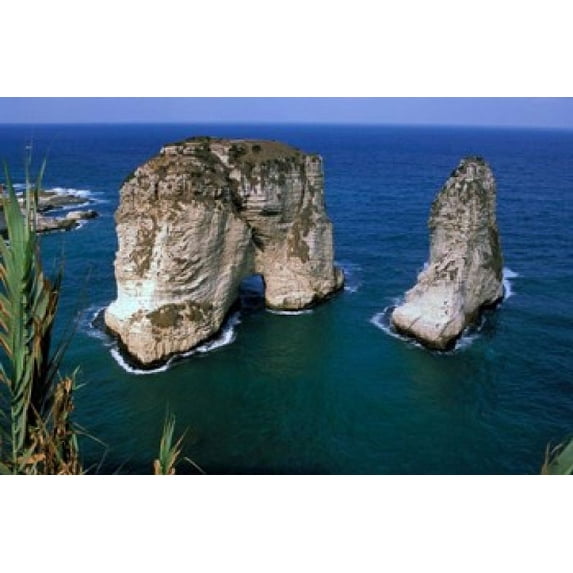 Asia, Lebanon, Beirut, Coastal Pigeon Rocks Poster Print by Steve Roxbury (23 x 15)