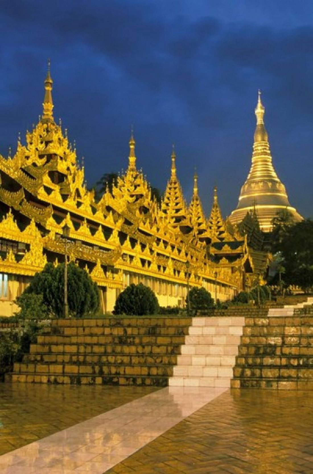 Asia Myanmar Yangon Shwedagon Pagoda at night Canvas Art - Russell Young DanitaDelimont (15 x 22)