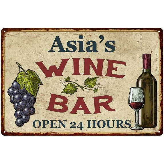 Asia's Rustic Wine Bar Sign Wall Décor Kitchen Gift 12x18 Metal 112180056040