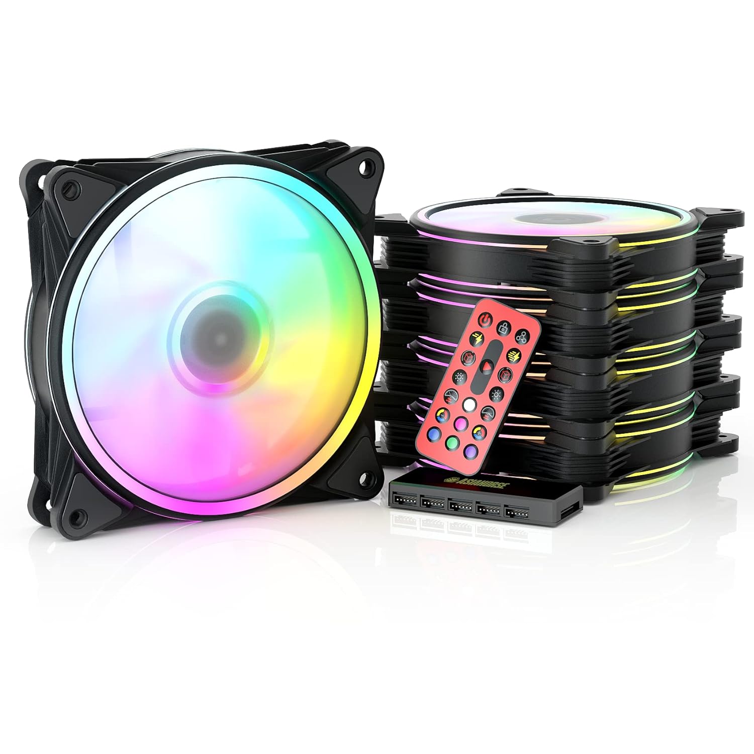 Asiahorse 120mm RGB Fans with Fan Hub and Remote, 24 Independently s