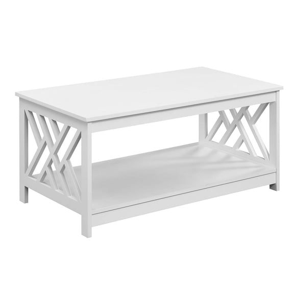 Asian Aesthetics Coffee Table, White, 2-Tier Wood Shelves, Elegant & Functional Living Room Centerpiece, Durable Wood & Particleboard Build, Quick Assembly
