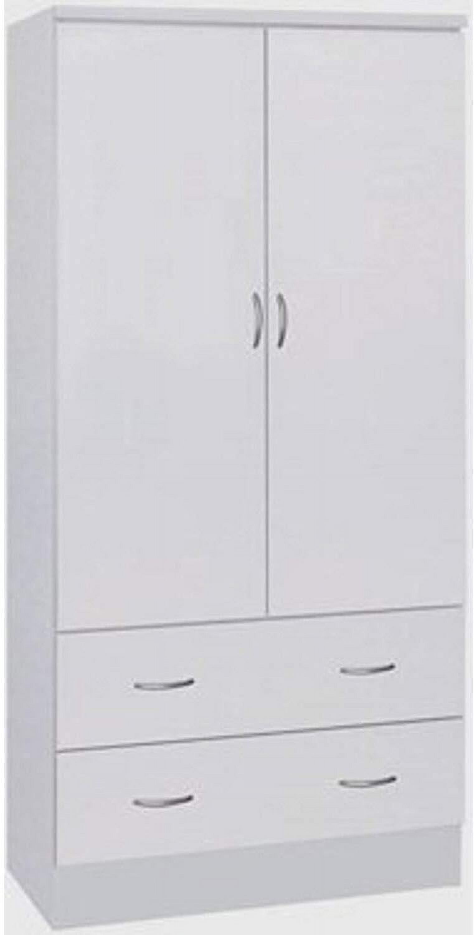 White Engineered Wood 2-Door Wardrobe with Drawers