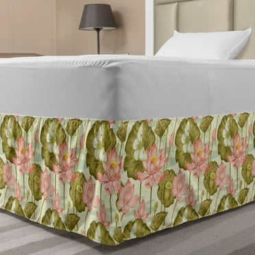 Eucalyptus Leaves Bed Skirt Queen Size 16 Inch Drop, Rustic