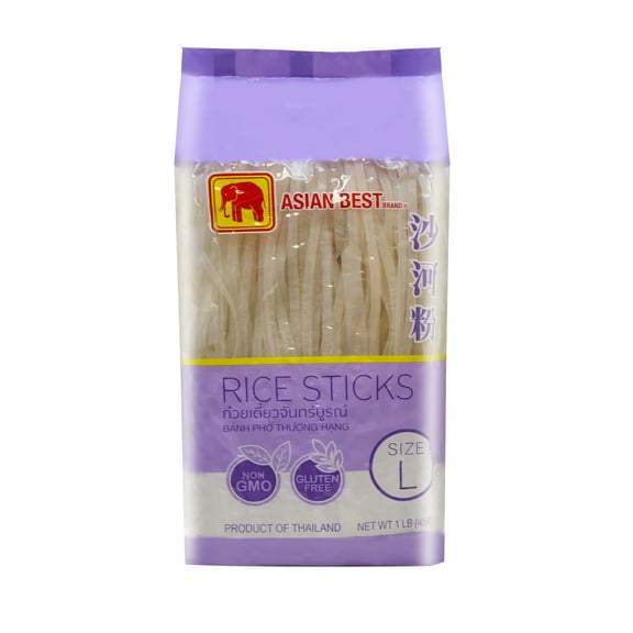 Asian Best Gluten Free, Non GMO, Pho noodle, Banh pho, Rice noodles, Rice Stick Rice Vermicelli,  Large 1 Lbs 454g (2 Pack)