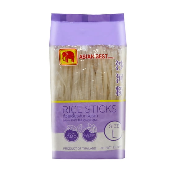 Asian Best Gluten Free, Non GMO, Pho noodle, Banh pho, Rice noodles, Rice Stick Rice Vermicelli, Large 1 Lbs 454g (2 Pack)