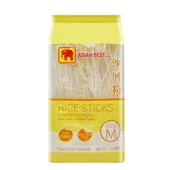 Asian Best Gluten Free, Non GMO, Pho noodle, Banh pho, Rice noodles, Rice Stick Rice vermicelli, Medium Size 1 Lbs 454g (2 Pack)