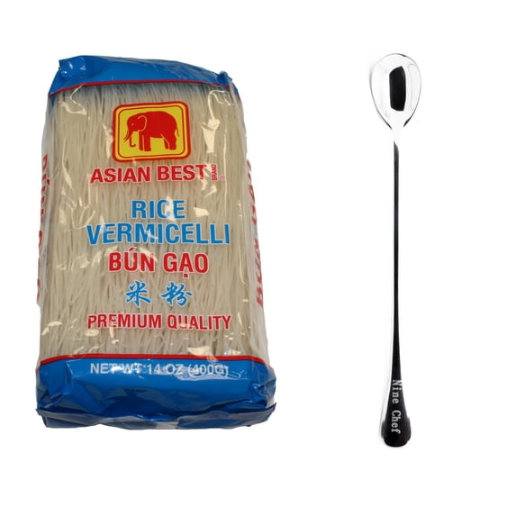 Asian Best Rice Vermicelli Bun Gao (6 Pack) Plus one NineChef Brand long handle Spoon