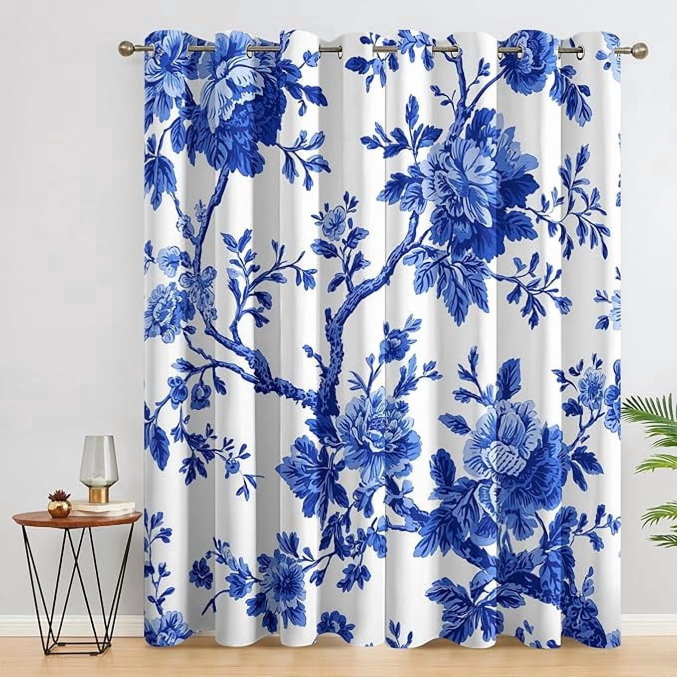 Asian Blackout Curtains, Chinese Blue and White Japanese Curtains for ...