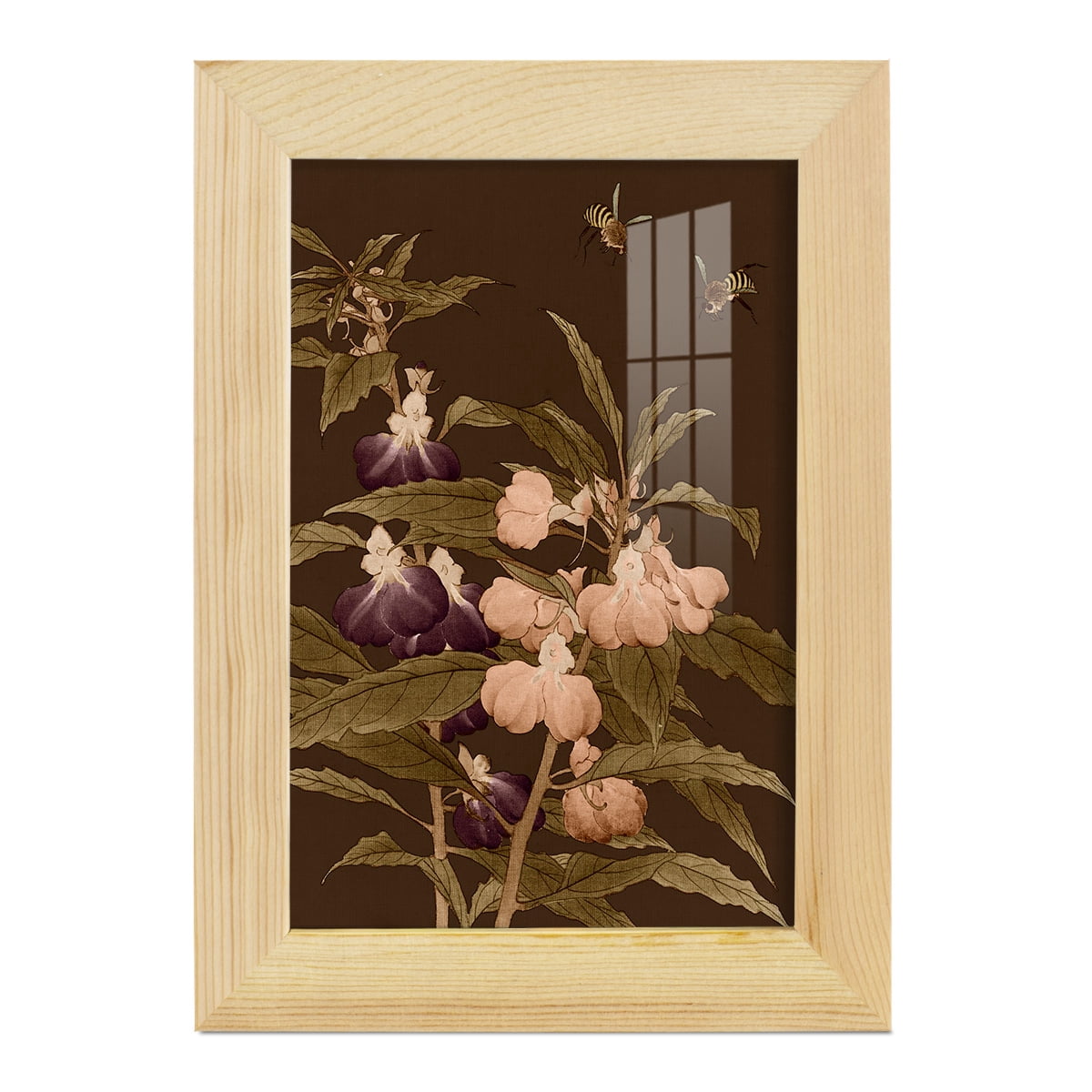 Asian Brocade IV - Framed Print w/glass - Natural Wood