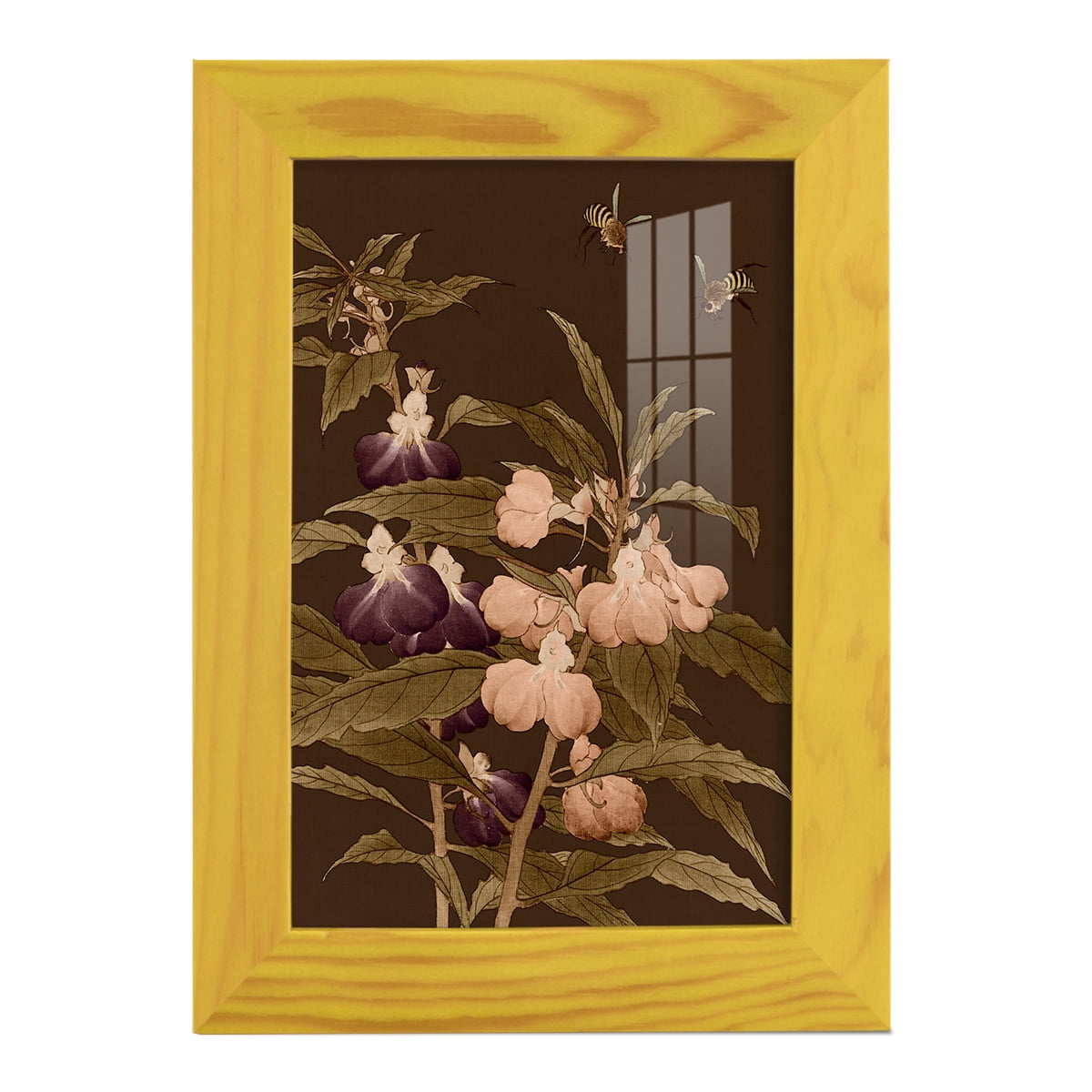 Asian Brocade IV - Framed Print w/glass - Sunflower Yellow