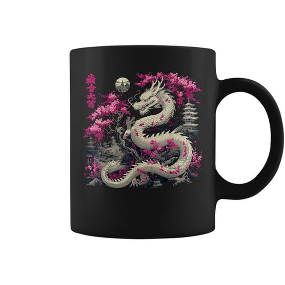 Asian Cherry Blossom Chinese Dragon Coffee Mugs