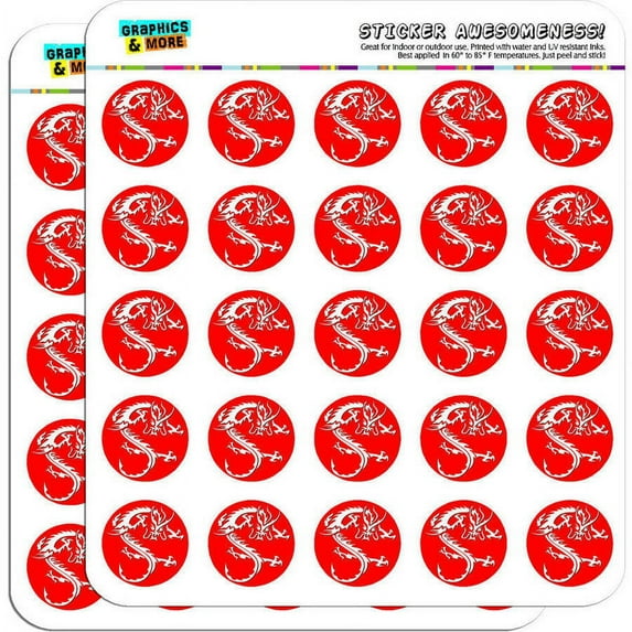 Asian Chinese Dragon Red 50 1" Planner Calendar Scrapbooking Crafting Stickers