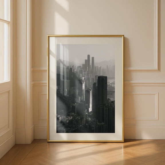 Asian City Skyline Black And White Print Skyscraper Photography Urban Architecture Wall Art Modern City Print
