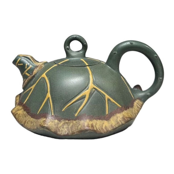 Asian Clay Tea Pot Purple Kitchen Cute Biomorphic Vessel Organic Shaped Ruffled Edge Lotus Leaf Nature Inspired Container Dark