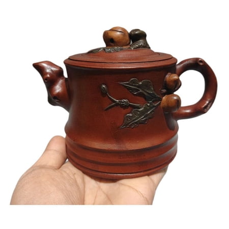 Asian Clay Tea Pot Purple Kitchen Cute Peach Tree Stump Biomorphic Carved Sculpted Relief Organic Detailed Textured Patterned