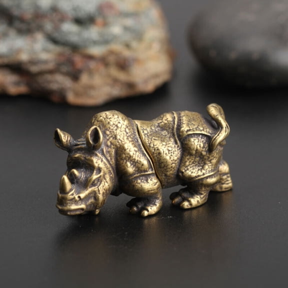 Asian Collectibles Brass Rhinoceros Statue Handmade Chinese Metal Animal Sculpture