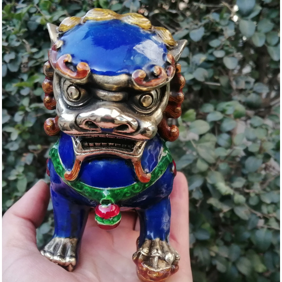 Asian Copper Evil Fu Foo Dog Lion Statue Pair Signed, Old Antiques Chinese Bronze Fu Foo Dog Guardian Lion Statues, Marked FengShui wealth