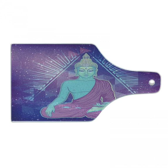 Asian Cutting Board, Meditating on Outer Space Background Psychedelic Composition Design, Decorative Tempered Glass Cutting and Serving Board, in 3 Sizes, by Ambesonne