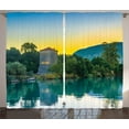 thumbnail image 1 of Ambesonne Nature Curtains 2 Panel Set, Sunrise at Lake, 108" x 90", Blue Green, 1 of 3