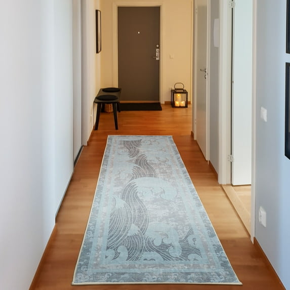 Asian Decorative Rug, Pastel Ethnic Japanese Waves Pattern Curving Foams Ocean Themed Look, Quality Carpet for Bedroom Dorm and Living Room, 6 Sizes, Baby Blue, by Ambesonne
