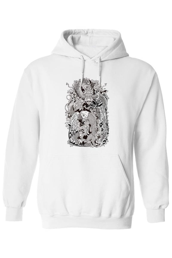 Asian Dragon And Koi Fish Hoodie Men -Image by Shutterstock, Male Large