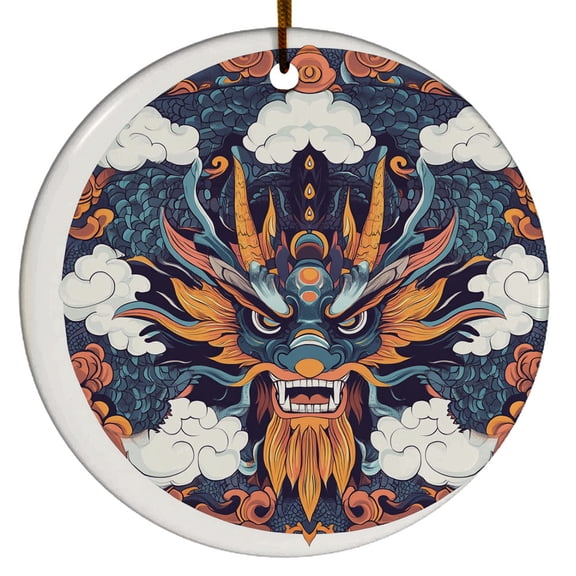 Asian Dragon Heads Christmas Ornament Xmas 2025, Custom Name Ceramic Ornament, Dragon Lover Gifts for Men Women, Xmas Tree Hanging Decoration