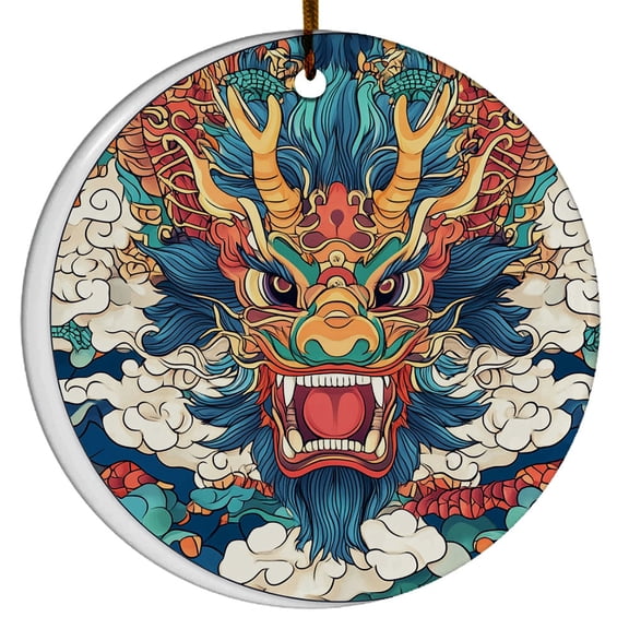 Asian Dragon Heads Christmas Ornament Xmas 2025, Custom Name Ceramic Ornament, Dragon Lover Gifts for Men Women, Xmas Tree Hanging Decoration
