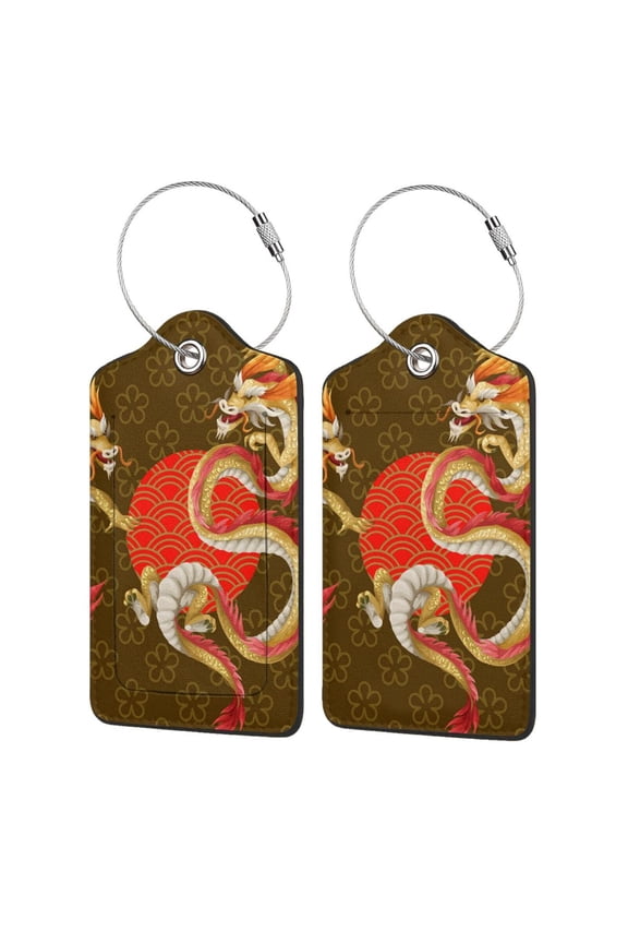 Asian Dragon Oriental Dragons Luggage Tag for Suitcase 2 Pack Leather Travel Bag Baggage Identifiers Privacy Cover ID Label