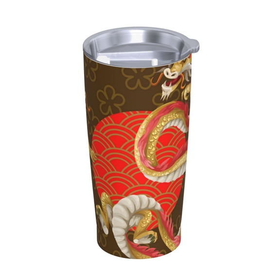 Asian Dragon Oriental Dragons Stainless Steel Tumbler with Lid and Straw 20oz Vacuum Insulated Travel Mug for Hot & Cold Drinks Coffee Wine Water Cup