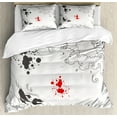 thumbnail image 1 of Asian Duvet Cover Set King Size, Koi Fish Swimming in Sketch Grunge Sea Waves Hand Dawn Traditional Artwork, Decorative 3 Piece Bedding Set with 2 Pillow Shams, White Black Grey Red, by Ambesonne, 1 of 3