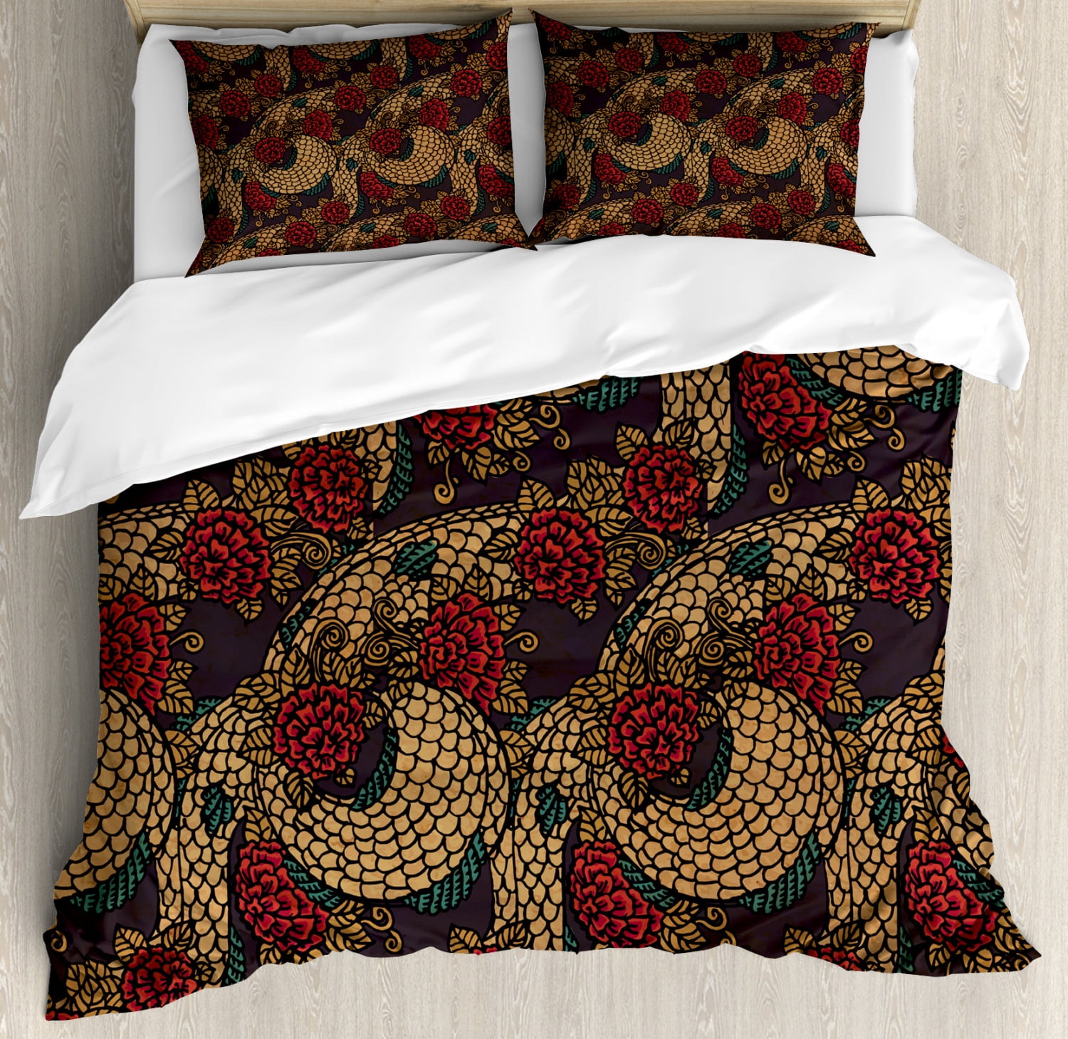 Ambesonne Eclectic Floral Duvet Cover Set