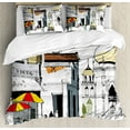 thumbnail image 1 of Asian Duvet Cover Set Queen Size, Hand Drawn Illustration of Old Singapore Traditional Building People Umbrellas Travel, Decorative 3 Piece Bedding Set with 2 Pillow Shams, Multicolor, by Ambesonne, 1 of 3