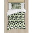 thumbnail image 1 of Asian Duvet Cover Set Twin Size, Silhouettes of Eastern Bamboo Leaves Classic Chinese Nature Romantic, 2 Piece Bedding Set with 1 Pillow Sham, Pale Green White and Black, by Ambesonne, 1 of 3