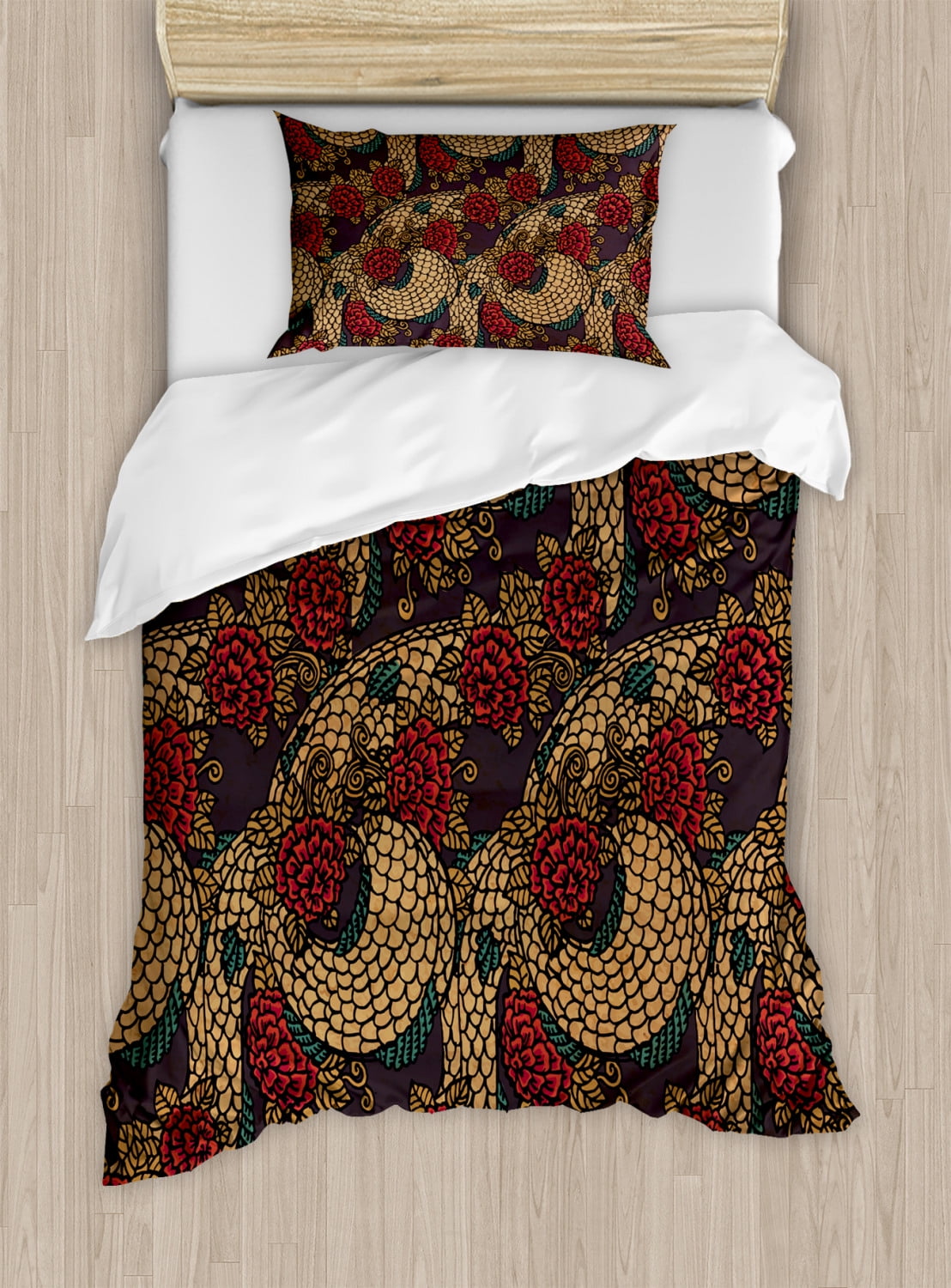 Ambesonne Eclectic Floral Duvet Cover Set