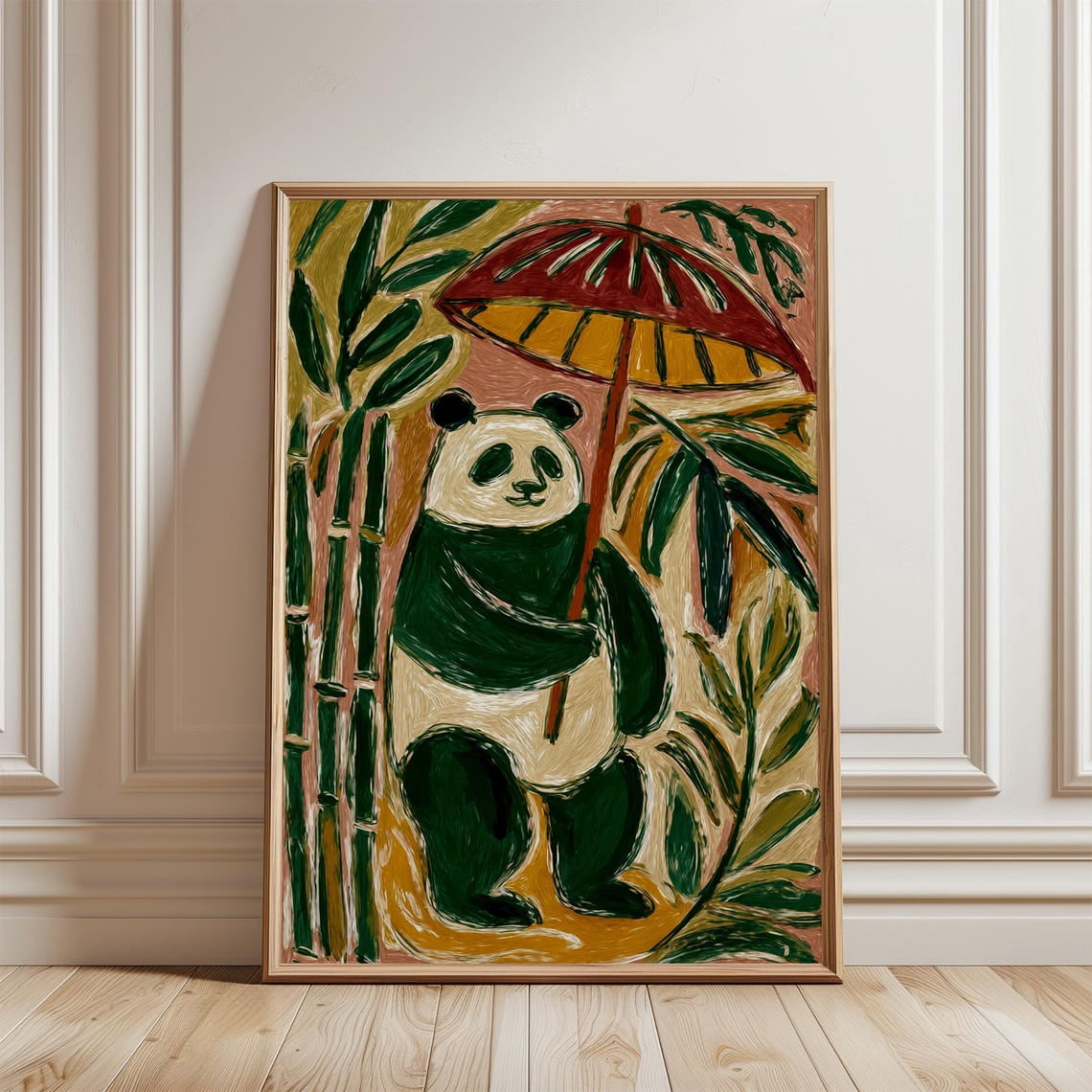 Asian Folk Panda Umbrella Poster, Unframed Paper Poster 24x36in ...