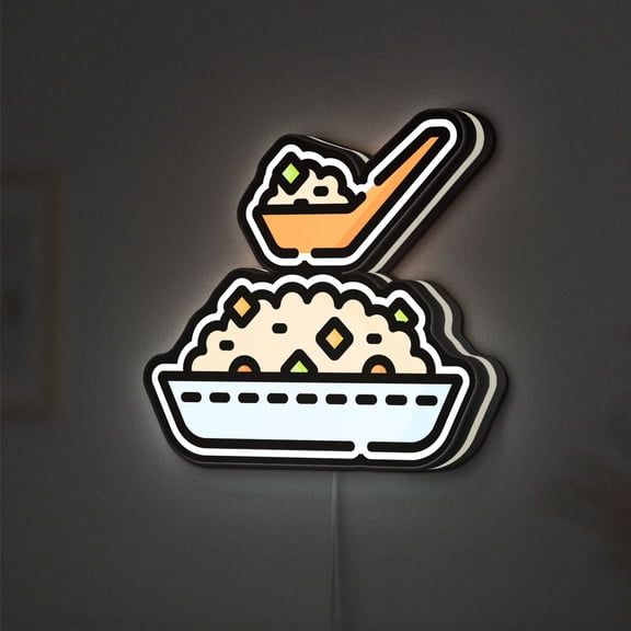Asian Fried Rice 3D Novelty Light Box, Chinese Food Lamp Decor for Traditional Cuisine and Restaurant Display (Height 8 inch, 20cm)