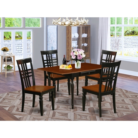 Asian Fusion Dining Set - 5 Piece Table & Chair Set - Hardwood Drop Leaf Kitchen Table with 4 Chairs