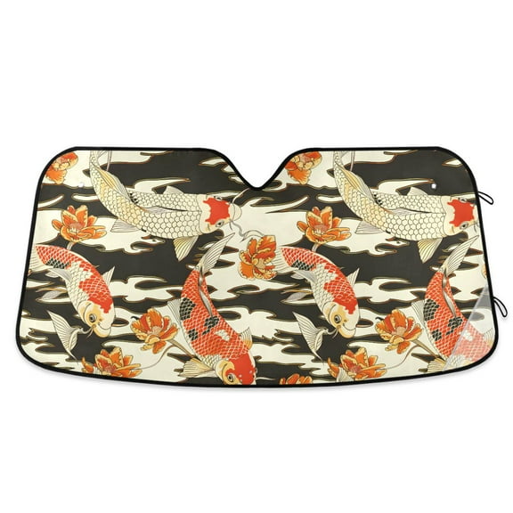 Asian Goldfish Car Windshield Sun Shade Foldable Car Front Window Visor Heat and UV Protection 53x23.5