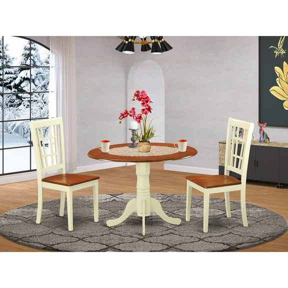 Asian Hardwood 3 Pc Kitchen Table Set for 2 | Drop Leaf Dining Table & 2 Legged Chairs | Perfect for Gatherings & Cozy Get-Togethers