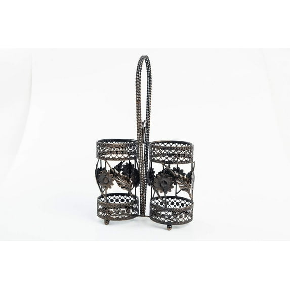 Asian Home Double Wine Bottle Desktop Wine Rack Freestanding Countertop Bottle Holder for Wine Storage, Holds 2 Bottles, Metal, Weathered Brass Colored