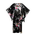 thumbnail image 1 of Asian Home Flower Peacock Satin Silk Kimono Dress, Nightgown, Dressing Gown (Black), 1 of 4
